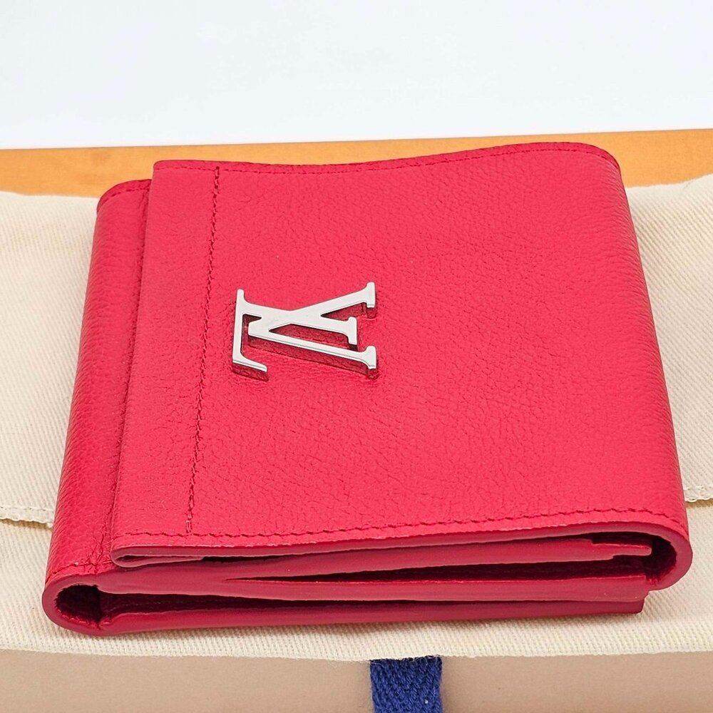 Authentic Louis Vuitton Lockme Wallet Red Leather | LV Compact Wallet - Picture 5 of 15